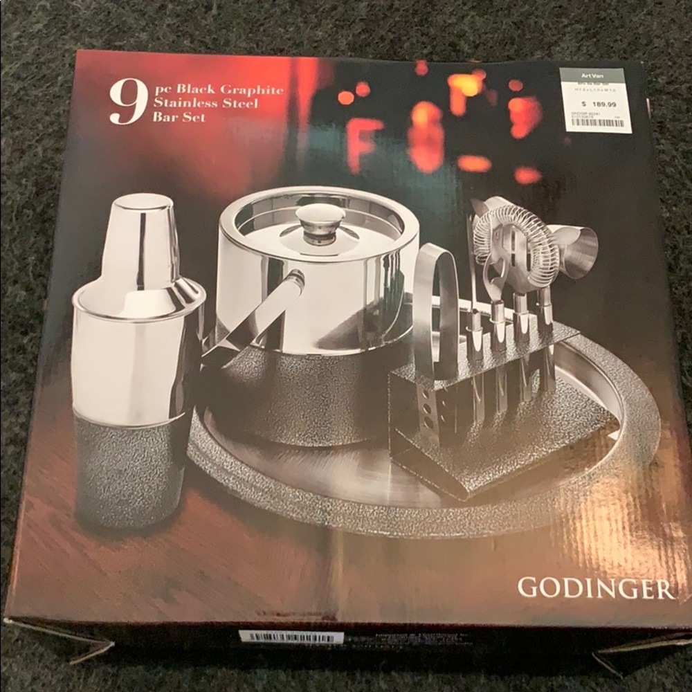 Godinger 9 piece graphite stainless steel bar set